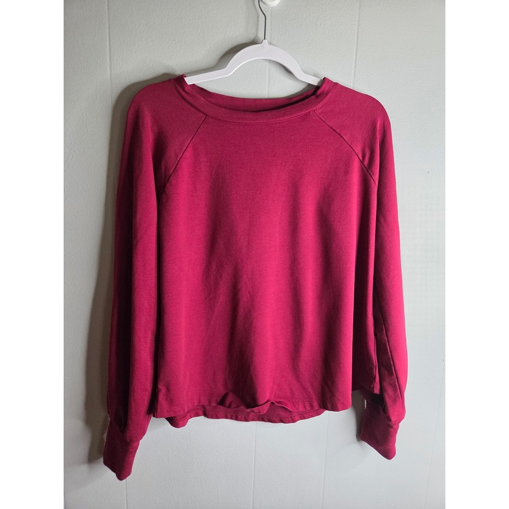 Crown & Ivy Womens Berry Pink Raglan Puff Cuff French Terry Sweatshirt Medium